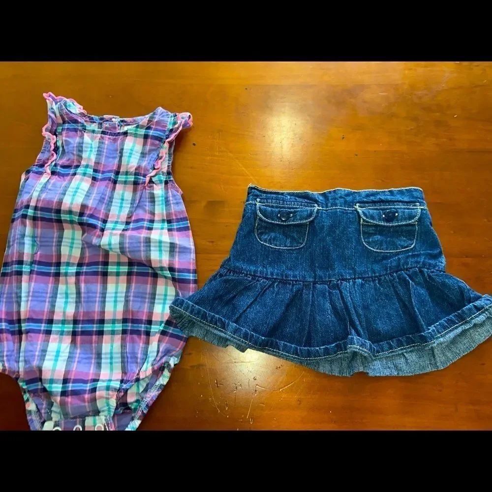 2 piece Oshkosh outfit onesie and jean skirt